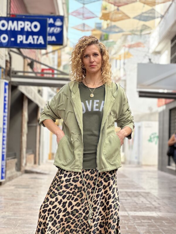 falda satén animal print verde